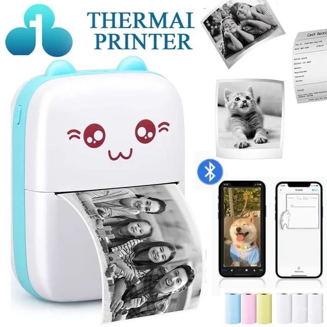 Портативный детский принтер XO-Y30 Mini printer с термопечатью Котенка