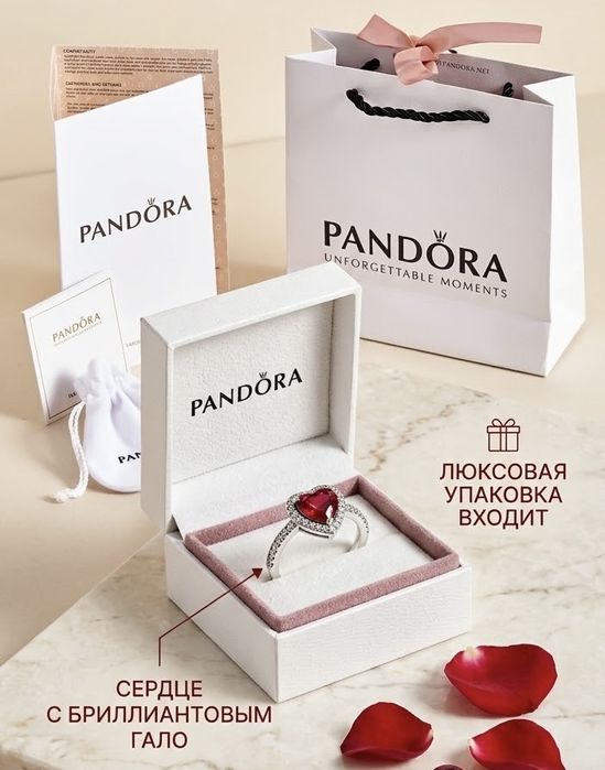 кольцо сердце пандора