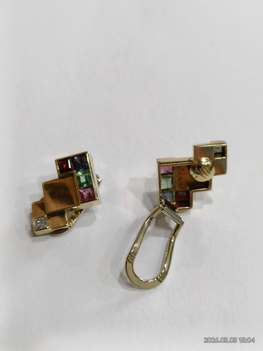Vind cercei art deco din aur 18kt cu safir si diamante