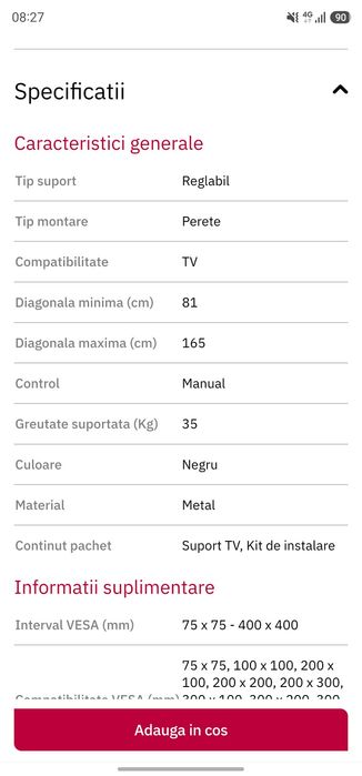 Suport perete tv Hama