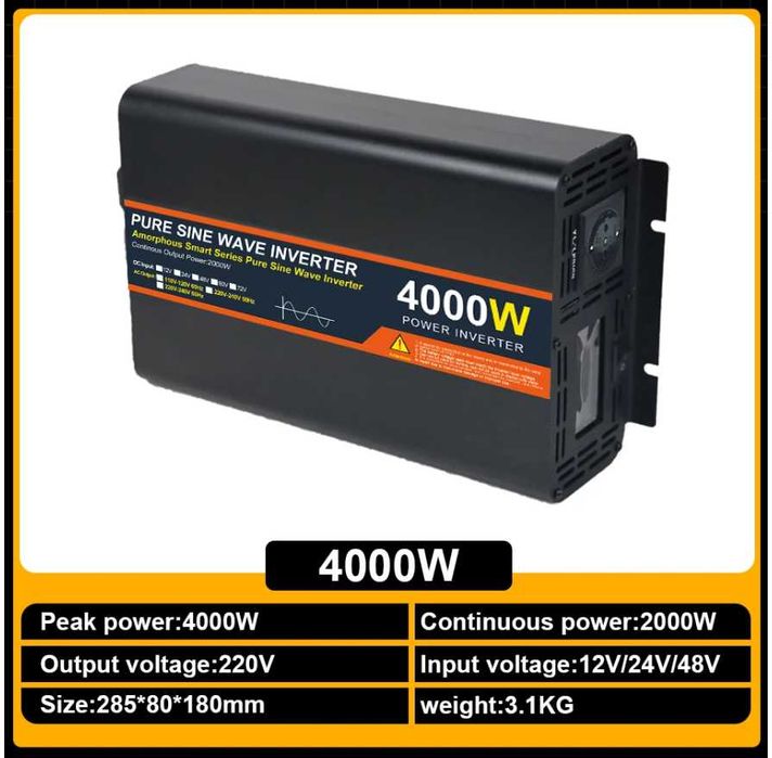 Чист синусоидален инвертор 4000W/5000W DC 12V/24V към AC 220V-50Hz