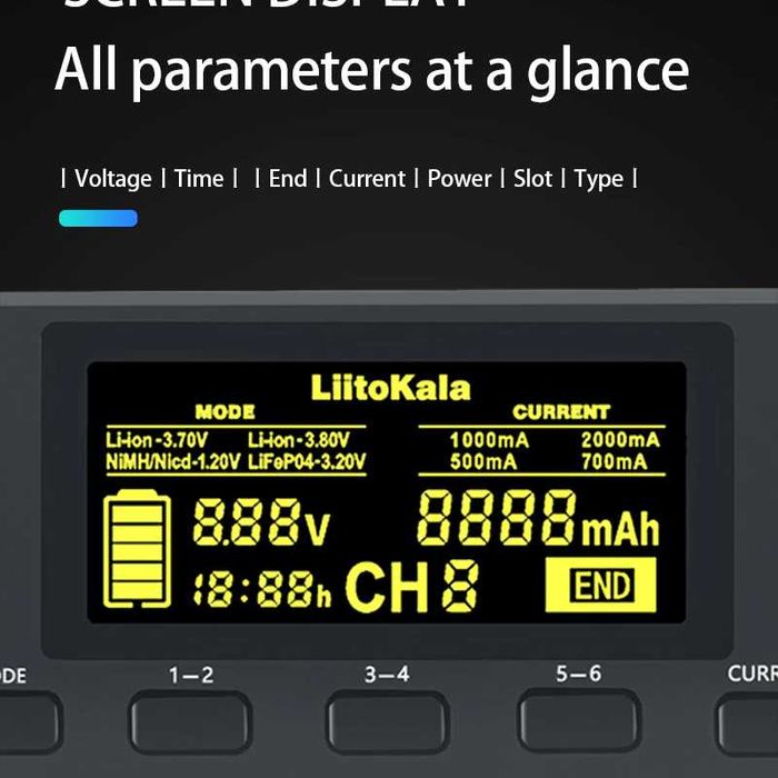 Incarcator LiitoKala lii S6 Smart LCD, 1,2V-4.2V litiu, Ni-MH, LiFePO4