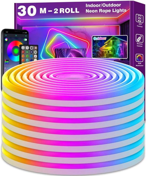 Bandă LED neon AILBTON 30m RGB, aplicație + telecomandă