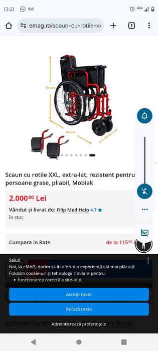 Scaun pentru persoane cu dizabilități și alte accesorii
