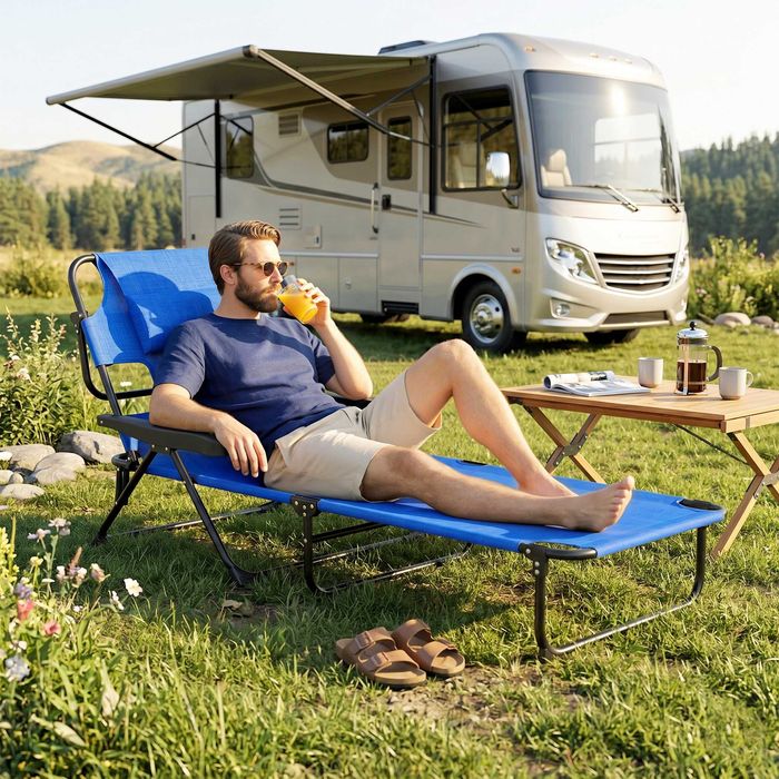 Градински шезлонг Outsunny Sun Lounger, сгъваем, устойчив на атмосферни влияния, 194 см x 72 см x 31 см