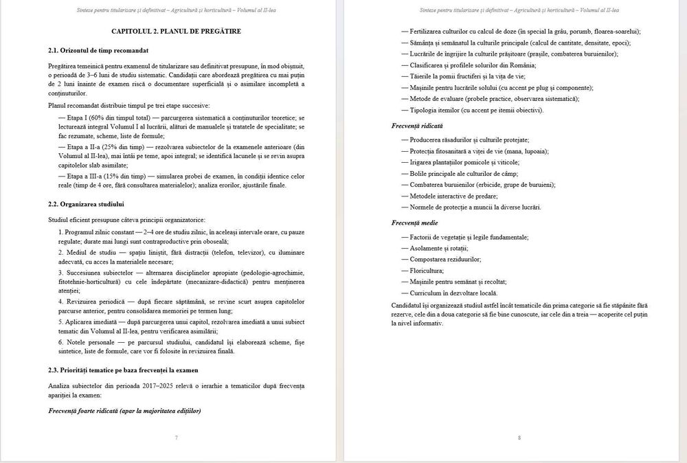 Agricultura – Horticultura Vol. I + II – Sinteze tematice, Subiecte rezolvate si teste pentru Titularizare si Definitivat