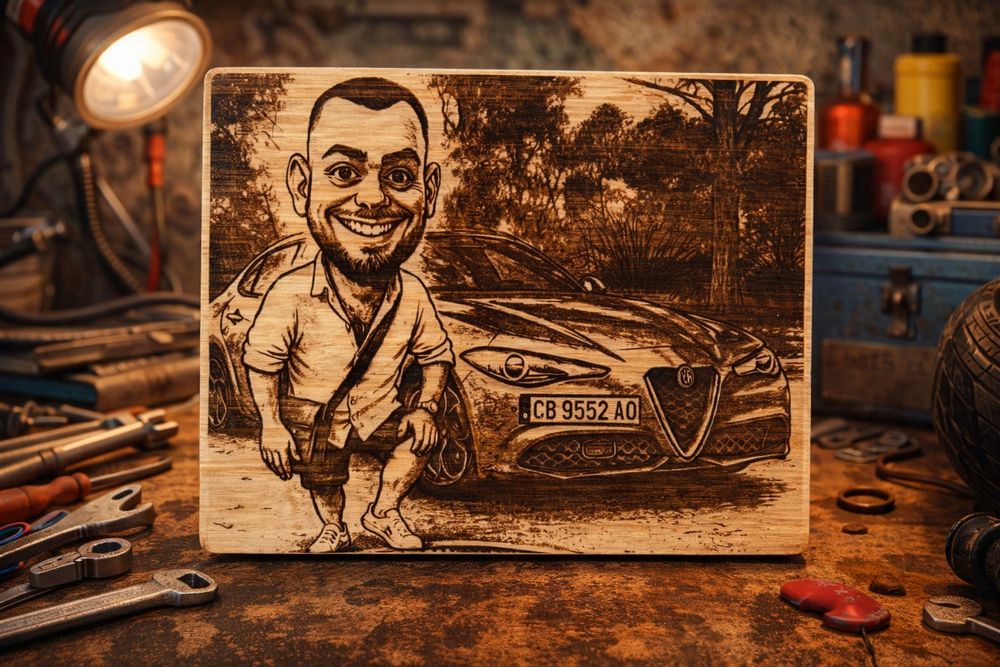 Персонализирана карикатура върху дърво по снимка