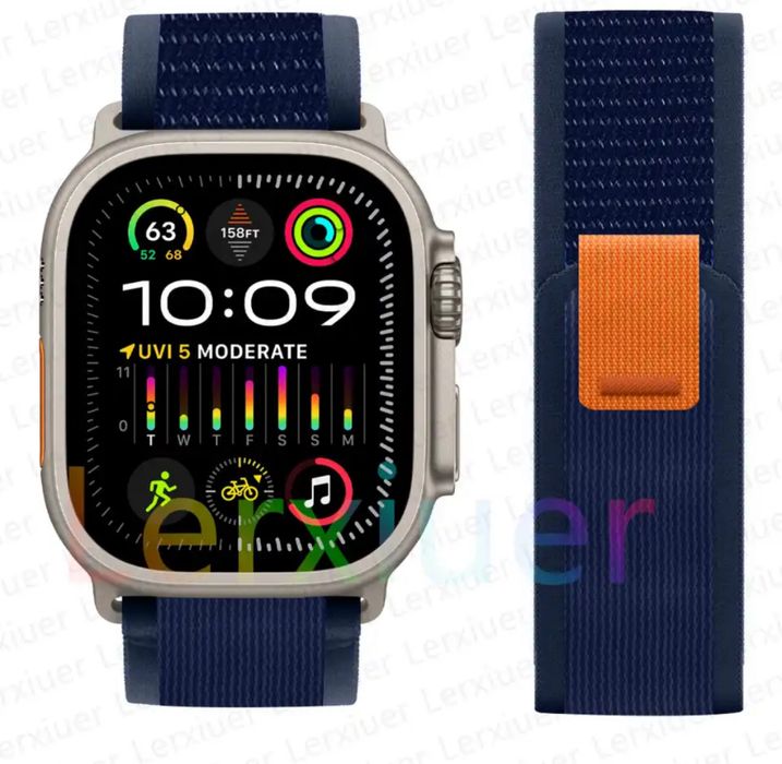 Curea trail loop neagra / gri inchis / blue navy apple watch ultra