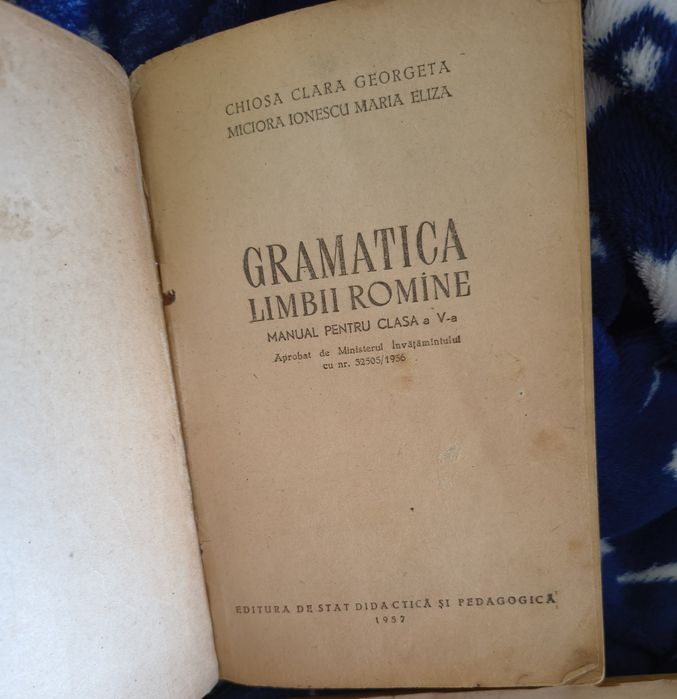 Carte foarte rara Manual Vechi Gramatica Limbii Romîne clasa V-a 195