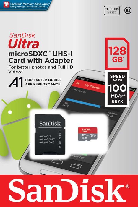 SanDisk Micro SD, 128GB, 200GB, НОВА