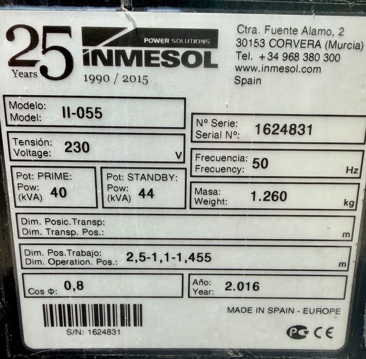 Generator de curent Inmesol II-055 / 50kw / 2016/ 1616h /motor FPT