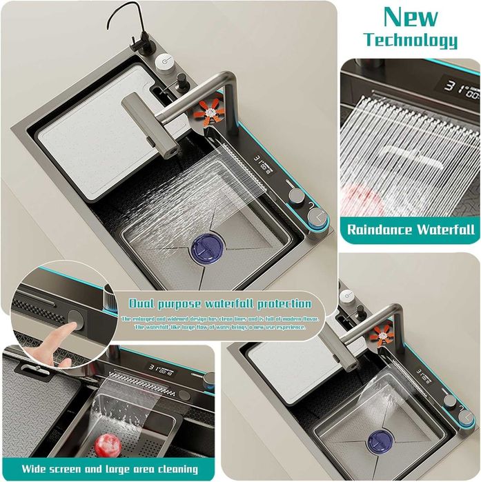 Луксозна мултифункционална кухненска мивка с двоен водопад