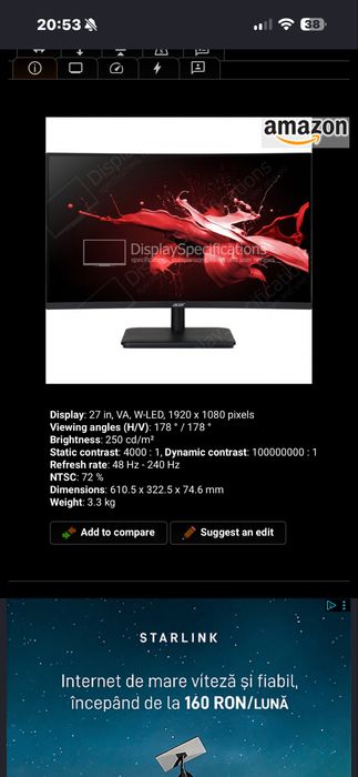 Monitor acer 27”