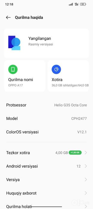 Oppo A 17  holati zur