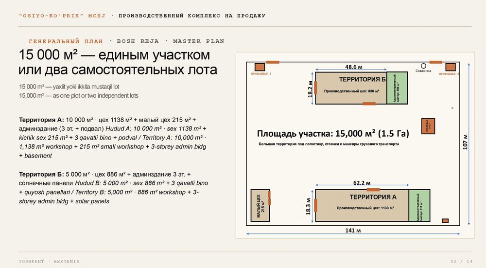 Производственный комплекс 3 цеха на 1,5 Гектарах