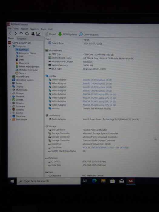 Zbook Fury G8 15.6'' FHD i7-11800H SSD 512Gb RAM 16GB nVidia T1200 4Gb
