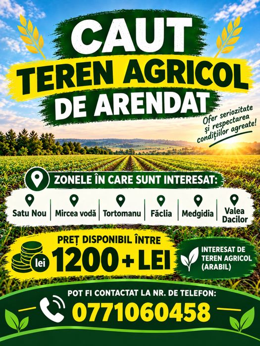 Caut teren agricol de arendat