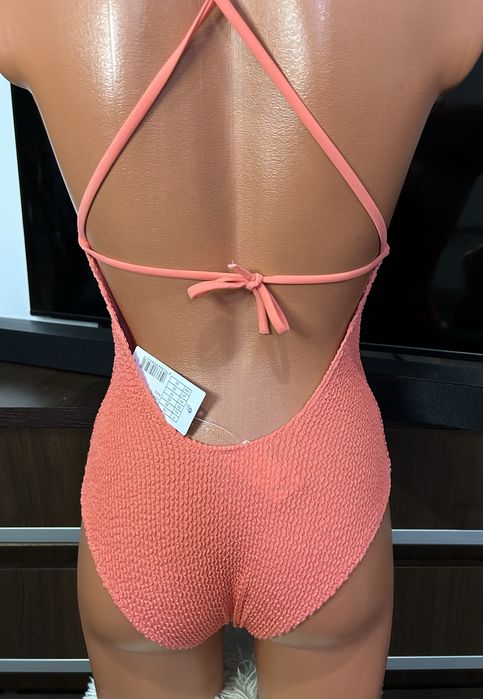 Costum de Baie Întreg Calzedonia Portocaliu – Textură Seersucker – Nou XS