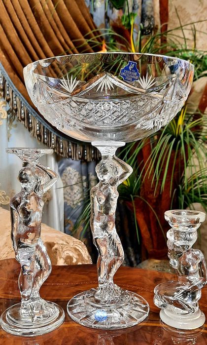 Хрусталь. Подсвечники. Большая ваза для фруктов.