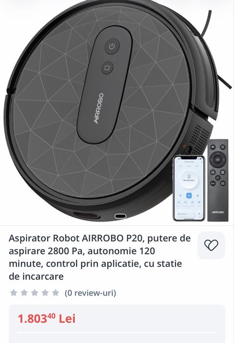 Aspirator robot AIRROBO P20 – Aproape NOU, 2800Pa, Wi-Fi + Telecomandă