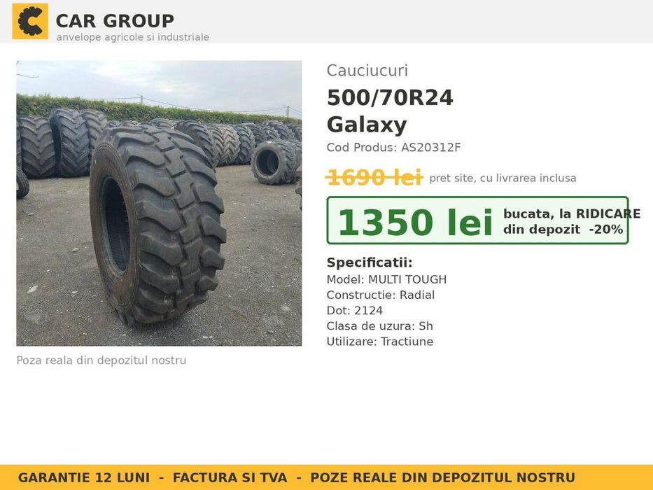 Anvelope Cauciucuri 500/70R24 500/70 R24 500/70-24 5007024 Galaxy Buldo Miniincarcator si Industrial Utilaje Agricole SH Second Hand IEFTIN Stoc Real