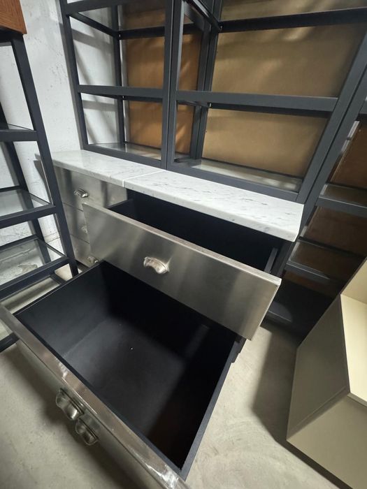 2 Buc. Vitrină cu Sertare; Sistem Rafturi Expunere, Blat de Marmură