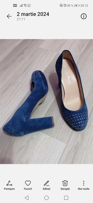 Pantofi cu toc gros piele naturală