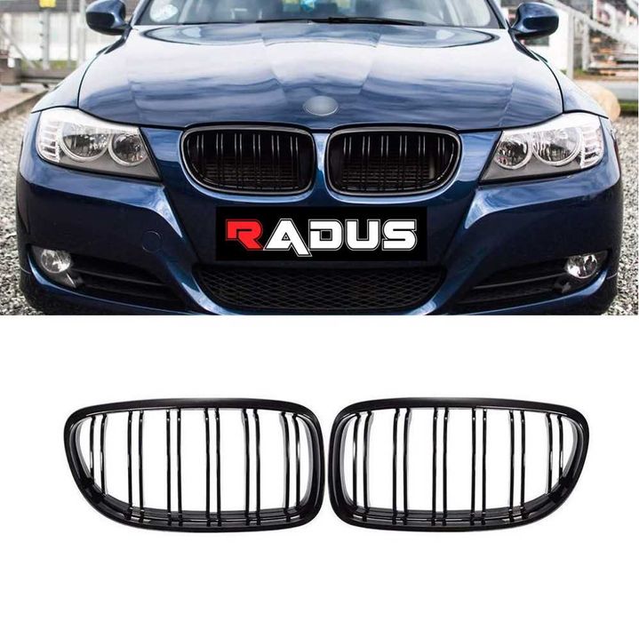 Grile nari duble BMW E90 E91 LCI facelift, negru lucios, piano