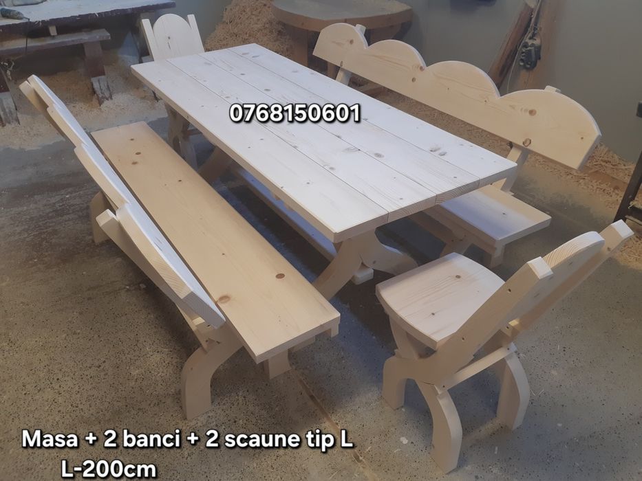 Masa cu scaune si banci / mobilier rustic scaune si banci. MESE TERASA