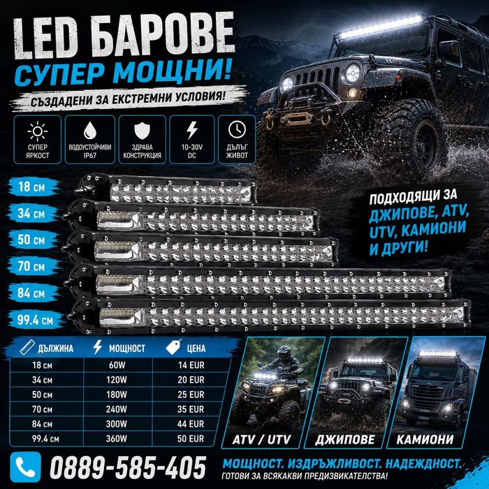 16D МОЩНИ LED Барове Бар за Автомобили Коли Джипове Джип АТВ off-road осветление 12v