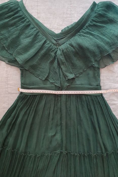 Rochie verde pin din mătase naturală
