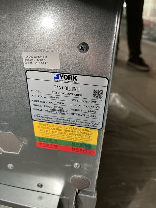 Фанкойл York канальные  новые
