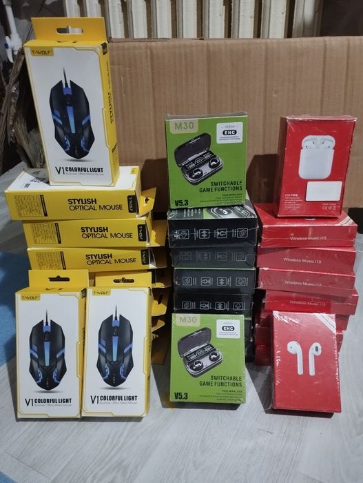 Мышки и беспроводные наушники новые оптом