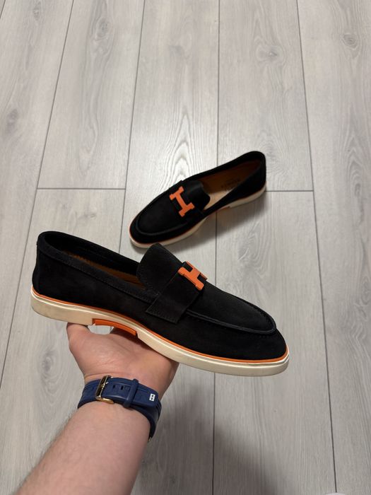 Mocasini/Espadrile Barbati Hermes Negru Piele Naturala!