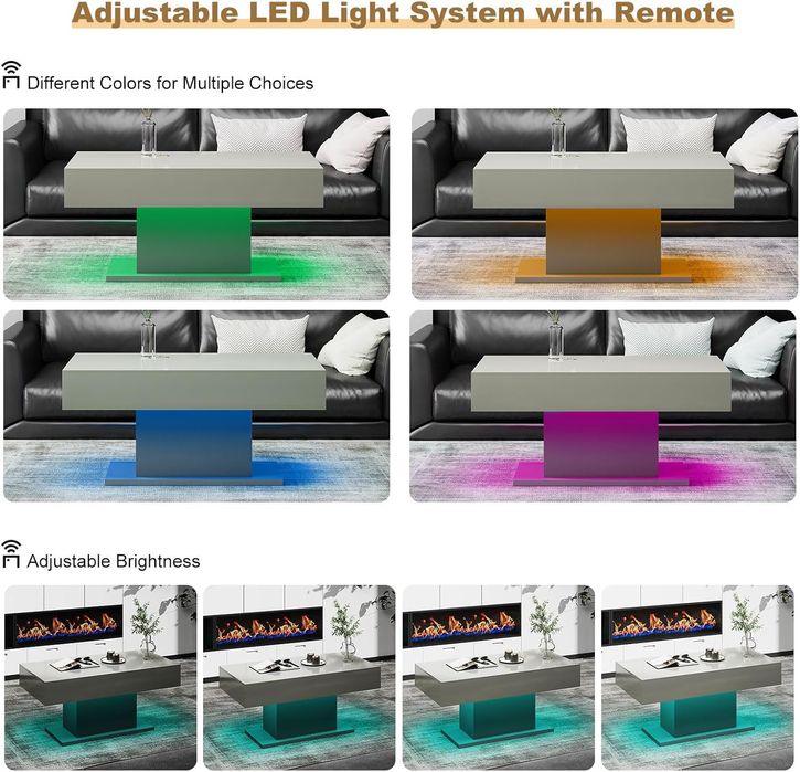 Промо! Сива Гланцова Холна маса с LED.  осветление