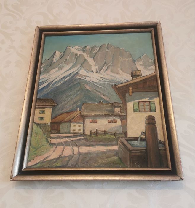 Антикварна картина масло платно рамка авторска подписана