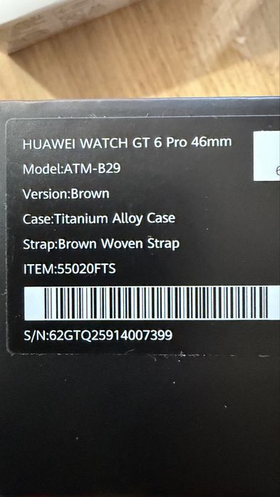 Smart watch HUAWEI WATCH GT 6 Pro Brown ATM-B29F Brown Woven Strap 46 MM, GPS, HEART RATE MONITOR, SPO2