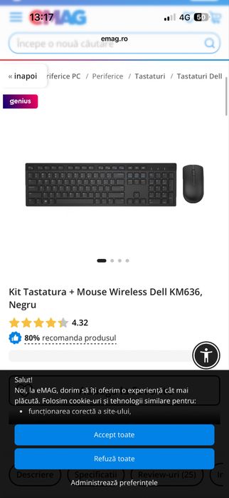 Tastatura si mouse Wireless Dell km636