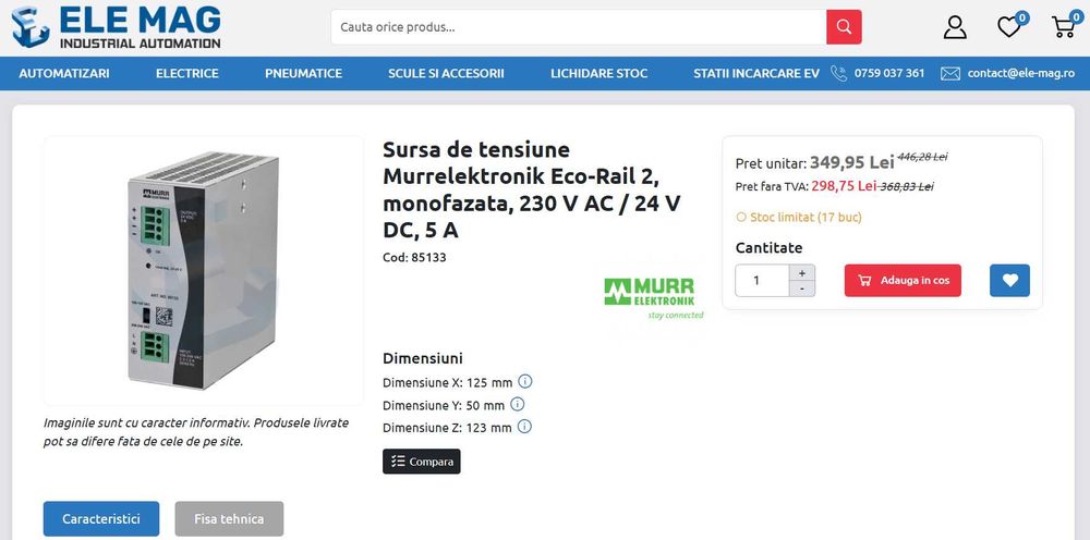 Sursă de tensiune 24V DC, 5A (120W) - Murrelektronik ECO-RAIL-2