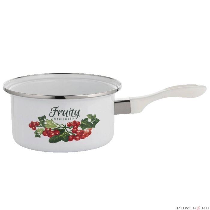 Cratita Kalina, emailata, din otel carbon, cu coada, alba, 16cm-1.15L,