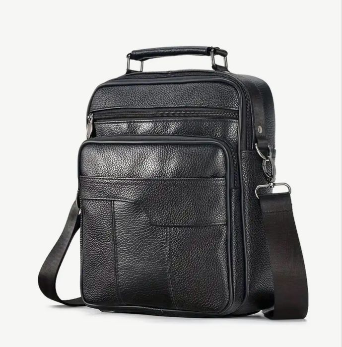 Мъжка месинджър кожена чанта/Черна и Кафява естест. кожа -10%Промоция!