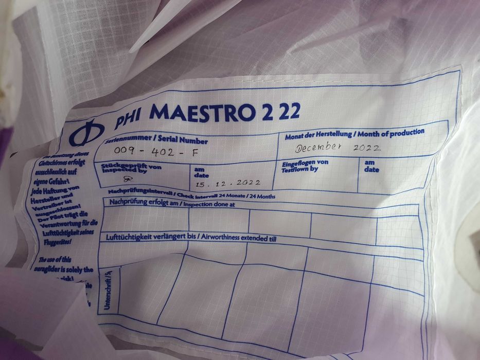 Parapanta Phi Maestro 2 22 + seleta Supair Delight 4 M + SQR Prime 120