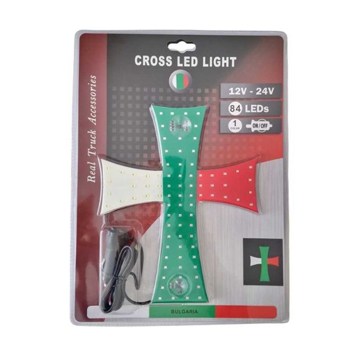 Светещ 84 LED диоден кръст за Kамион 12/24V - 3 цвята.