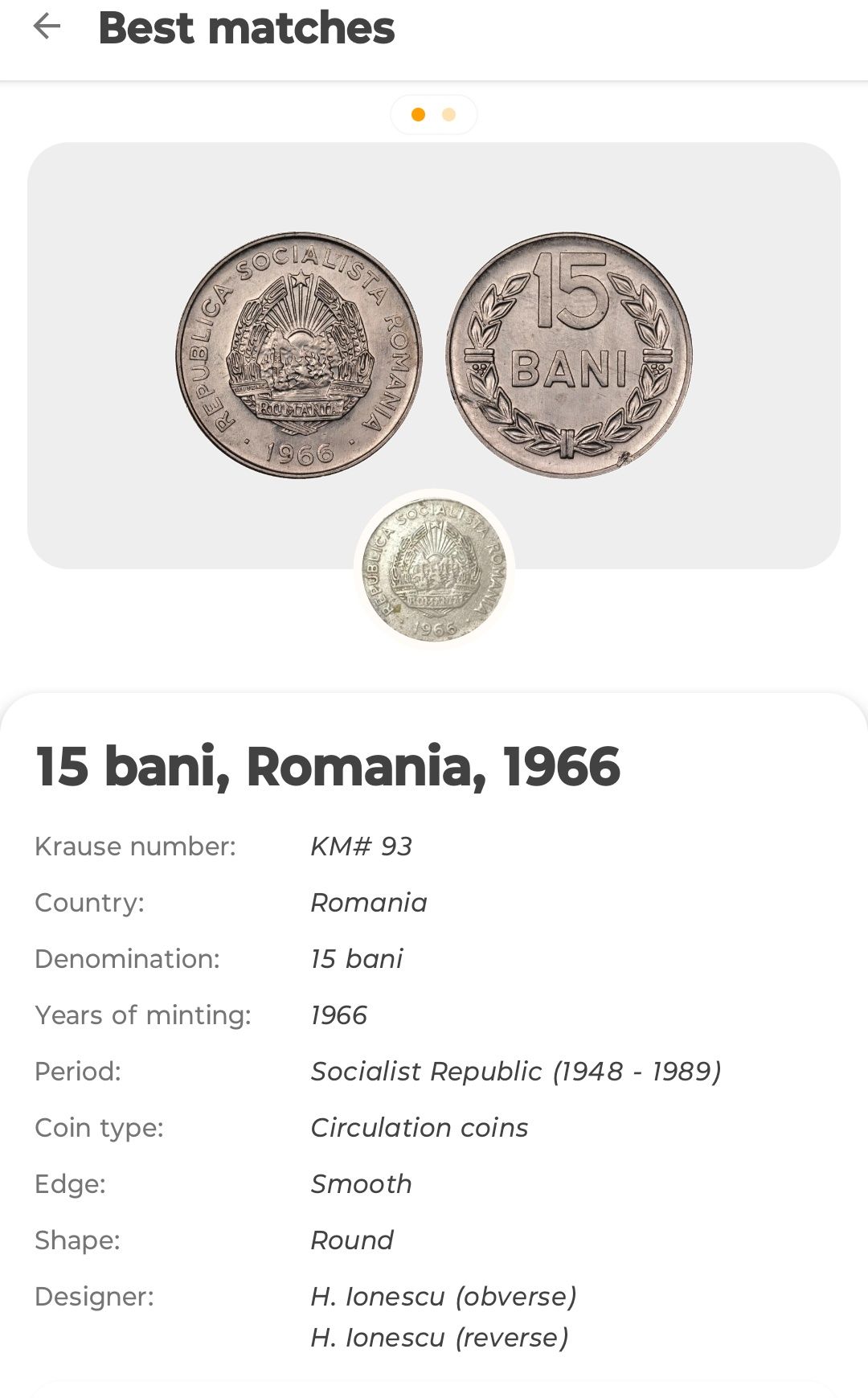 1966 Romania 15 Bani 