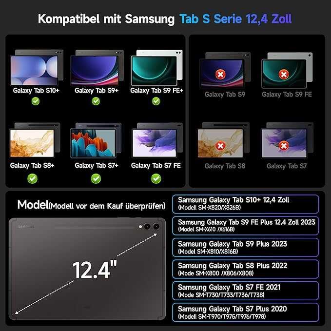 Husă cu tastatură pt. Samsung GalaxyTabS10+/S9 FE+/S9...S7+ (12,4 inci