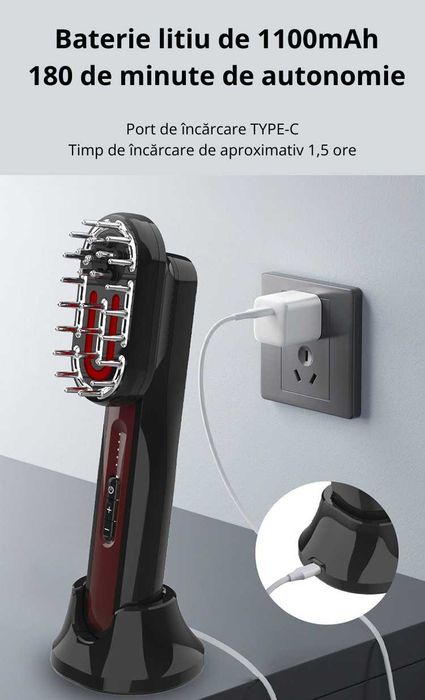 Perie NOUA de masaj scalp/fata/corp, 3 in 1, lumina rosie/albastra,EMS