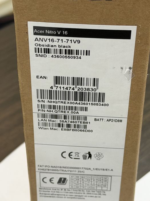 КАТО НОВ 1TB Acer Nitro V16 Ardes Гаранция до 2027 г. Black