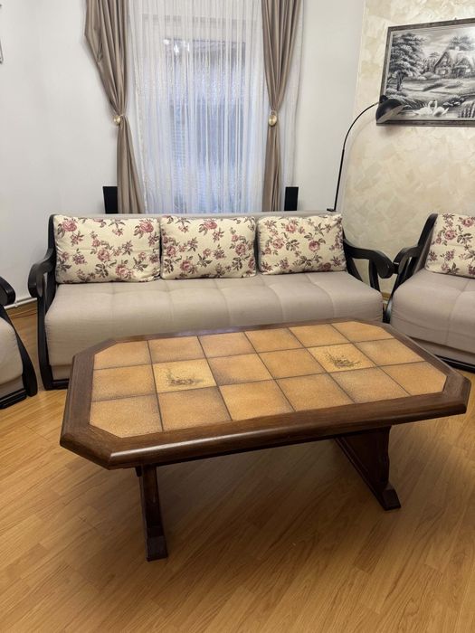 Canapea extensibila 3 persoane, 2 fotolii, masă cafea