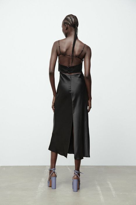 Rochie lungă satin Zara S neagra eveniment eleganta ocazie