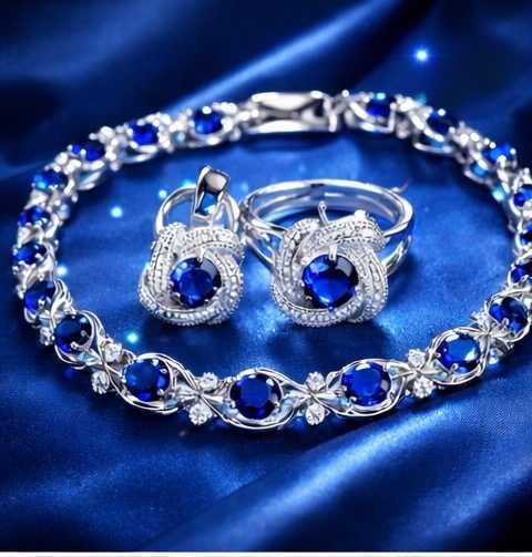 Set bijuterii placat cu argint - colier,cercei,inel si bratara.